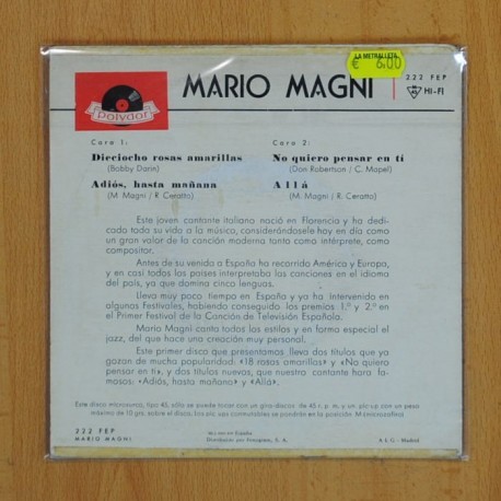 MARIO MAGNI - DIECIOCHO ROSAS AMARILLAS + 3 - EP