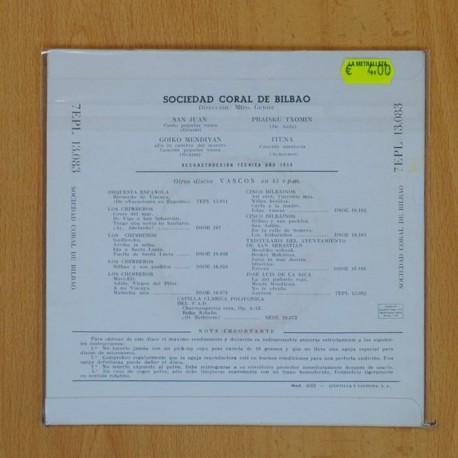 SOCIEDAD CORAL DE BILBAO - SAN JUAN + 3 - EP