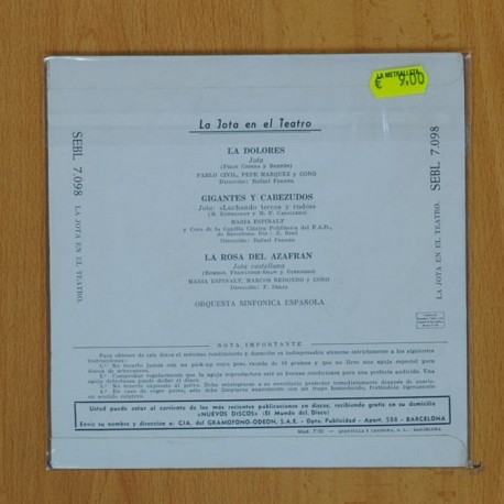 LA JOTA EN EL TEATRO - LA DOLORES + 2 - EP