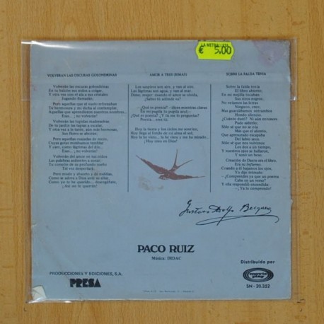 PACO RUIZ - VOLVERAN LAS OSCURAS GOLONDRINAS - SINGLE