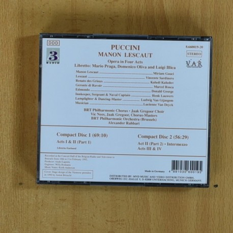 PUCCINI - MANON LESCAUT - CD