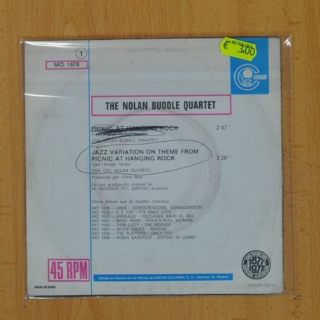 THE NOLAN BUDDLE QUARTET - PICNIC AT HANGING ROCK - SINGLE