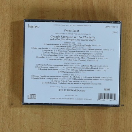 LISTZ - GRANDE FANTAISIE DE BRAVOURE SUR LA CLOCHETTE - CD