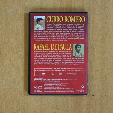 TOREROS PARA LA HISTORIA CURRO ROMERO / RAFAEL DE PAULA - DVD