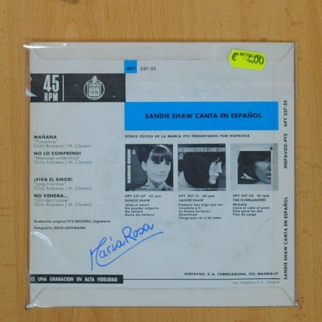 SANDIE SHAW - MAÃANA + 3 - EP
