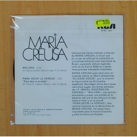 MARIA CREUSA - MALVINA, PARA DECIR LA VERDAD - SINGLE