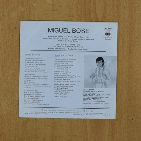 MIGUEL BOSE - MORIR DE AMOR - SINGLE