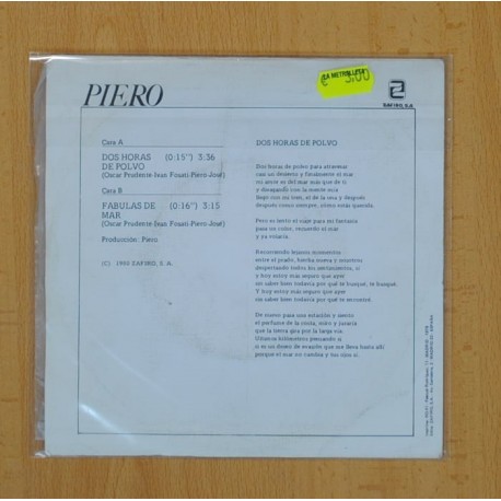 PIERO - DOS HORAS DE POLVO, FABULAS DE MAR - SINGLE