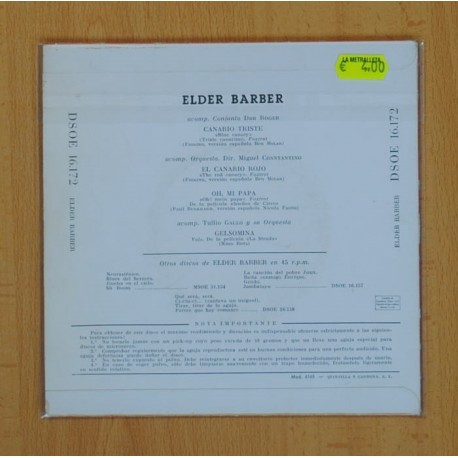 ELDER BARBER - CANARIO TRISTE + 3 - EP