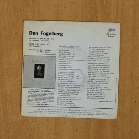 DAN FOGELBERG - LEADER OF THE BAND - SINGLE