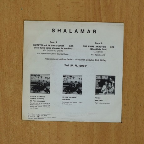 SHALAMAR - SWEETER AS THE DAYS GO BY - SINGLE