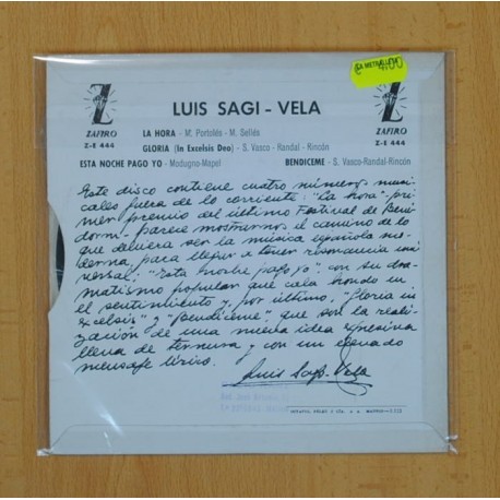 LUIS SAGI-VELA - GLORIA + 3 - EP