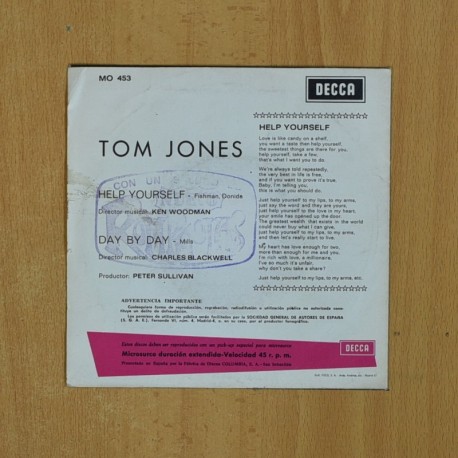 TOM JONES - HELP YPURSELF / DAY BY DAY - SINGLE