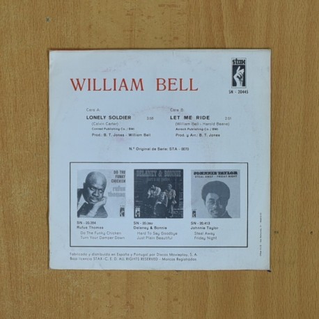 WILLIAM BELL - LONELY SOLDIER / LET ME RIDE - SINGLE