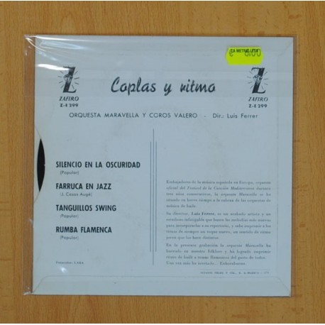 ORQUESTA MARAVELLA & COROS VALERO - COPLAS Y RITMO - SILENCIO EN LA OSCURIDAD + 3 - EP