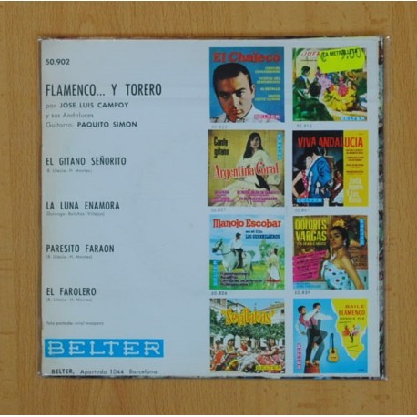JOSE LUIS CAMPOY Y SUS ANDALUCES - FLAMENCO TORERO - EL GITANO SEÃORITO + 3 - EP