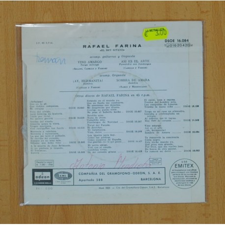 RAFAEL FARINA - VINO AMARGO + 3 - EPP