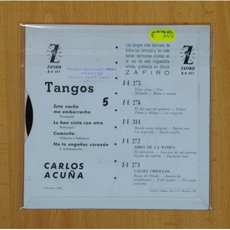 CARLOS ACUÃA - TANGOS - ESTA NOCHE ME EMBORRACHO + 3 - EP