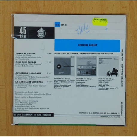 ENOCH LIGHT - TEMAS DE PELICULAS - ZORBA EL GRIEGO + 3 - EP