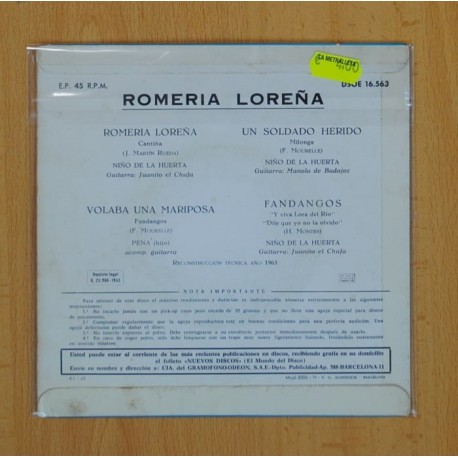 NIÃO DE LA HUERTA - ROMERIA LOREÃA + 3 - EP