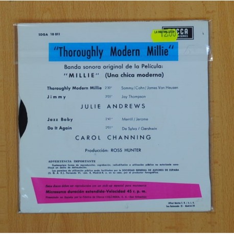 JULIE ANDREWS & CAROL CHANNING - MILLIE B.S.O. - THROUGHLY MODERN MILLIE + 3 - EP