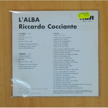 RICCARDO COCCIANTE - LÂ´ALBA / VENDO - SINGLE