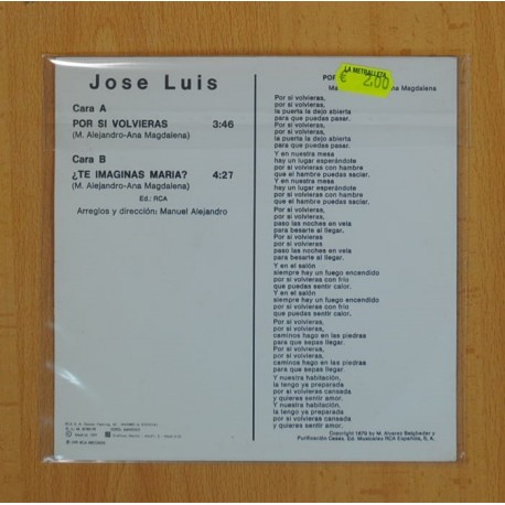 JOSE LUIS - POR SI VOLVIERAS / Â¿TE IMAGINAS MARIA? - SINGLE