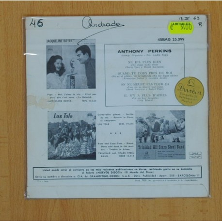 ANTHONY PERKINS - QUAND TU DORS PRES DE MOI + 3 - EP