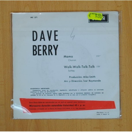 DAVE BERRY - MAMA / WALK WALK TALK TALK - SINGLE