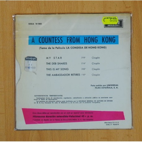 CHARLES CHAPLIN - A COUNTESS FROM HONG KONG B.S.O. - MY STAR + 3 - EP