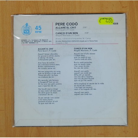 PERE CODO - ALCARE EL CRIT / CANCO D UN NEN - SINGLE