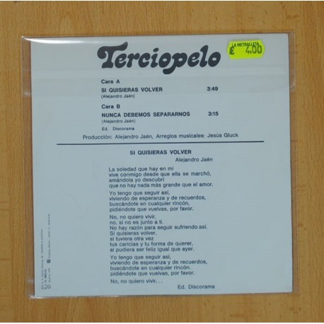 TERCIOPELO - SI QUISIERAS VOLVER / NUCA DEBEMOS SEPARARNOS - SINGLE