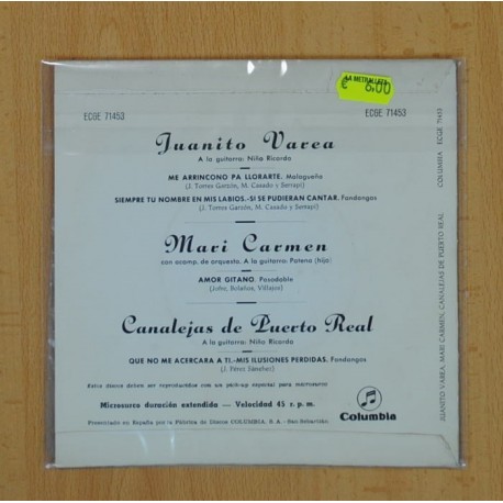 JUANITO VAREA / MARI CARMEN / CANALEJAS PUERTO REAL - ME ARRINCONO PA LLORARTE + 3 - EP