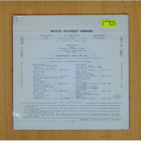 IRUSTA FUGAZOT DEMARE - TE QUIERO + 3 - EP