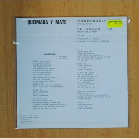 QUEIMADA Y MATE - CONDENADO / EL CALDO - SINGLE