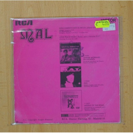 MAL - NON DIMENTICARTI DI ME / LOVE PEACE MUSIC - SINGLE