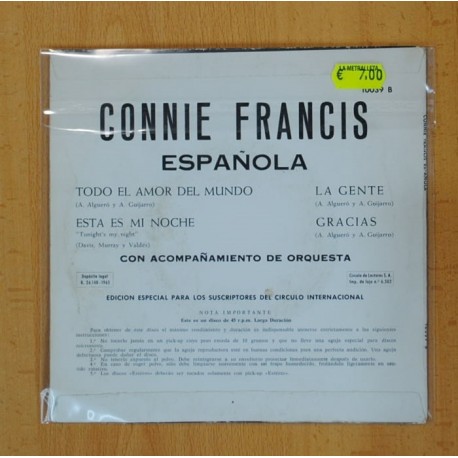 CONNIE FRANCIS - TODO EL AMOR DEL MUNDO + 3 - EP