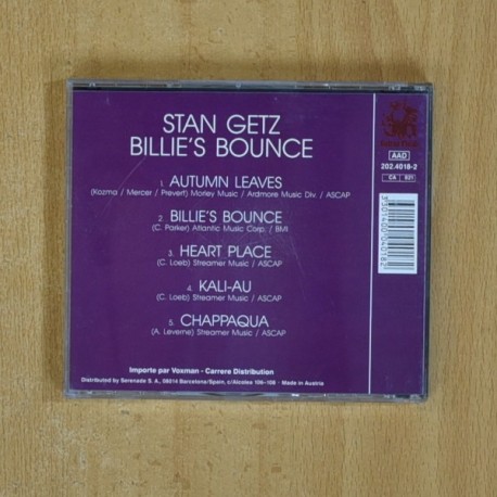 STAN GETZ - BILLIES BOUNCE - CD