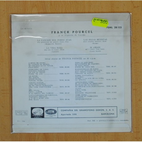 FRANCK POURCEL - LA CANCION DEL POBRE JUAN + 3 - EP