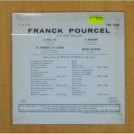 FRANCK POURCEL Y SU GRAN ORQUESTA - LA BELLE VIE + 3 - EP