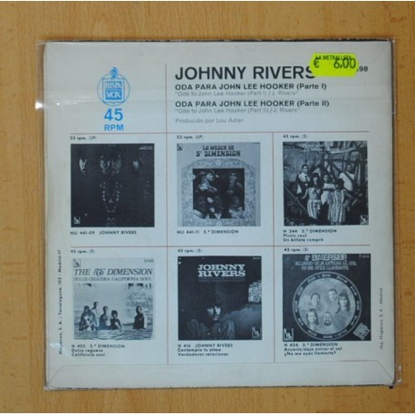 JOHNNY RIVERS - ODA PARA JOHN LEE HOOKER PARTE I Y II - SINGLE