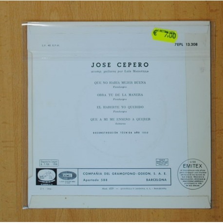 JOSE CEPERO - EL CANTE DE JOSE CEPERO - QUE NO HABIA MUJER BUENA + 3 - EP
