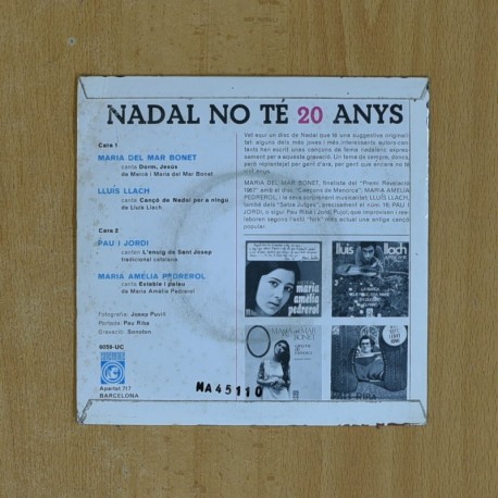 MARIA DEL MAR BONET / LLUIS LLACH / PAU & JORDI / MARIA AMELIA PEDREROL - EL NADAL NO TE 20 ANYS - SINGLE