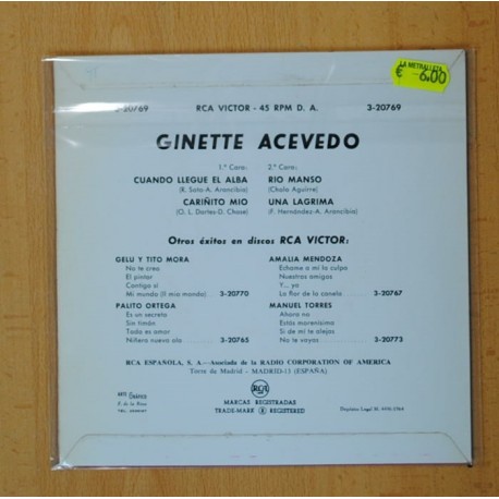GINETTE ACEVEDO - CUANDO LLEGUE EL ALBA + 3 - EP