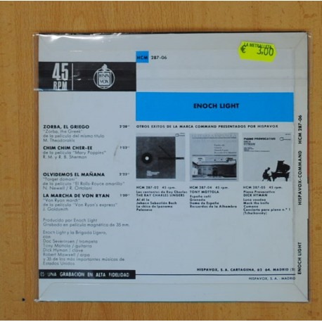 ENOCH LIGHT - TEMAS DE PELICULAS - ZORBA, EL GRIEGO + 3 - EP