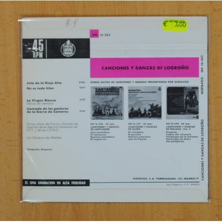 CANCIONES Y DANZAS DE LOGROÃO - JOTA DE LA RIOJA ALTA + 3 - EP