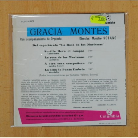 GRACIA MONTES - SEVILLA LLEVA EL COMPAS + 3 - EP