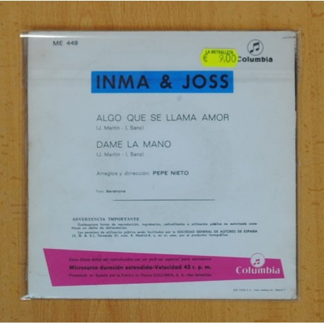 INMA & JOSS - ALGO QUE SE LLAMA AMOR / DAME LA MANO - SINGLE