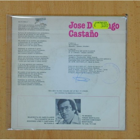 JOSE DOMINGO CASTAÃO - MI PUEBLO / MUJERCITA DE OJOS CLAROS - SINGLE