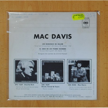 MAC DAVIS - UN DEMONIO DE MUJER / EL ORO DE UN POBRE HOMBRE - SINGLE